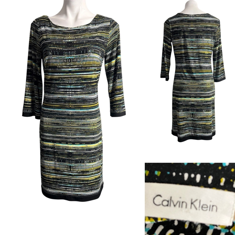 Calvin Klein dress 4 green/black Multicolor Long Sleeve knee length office
